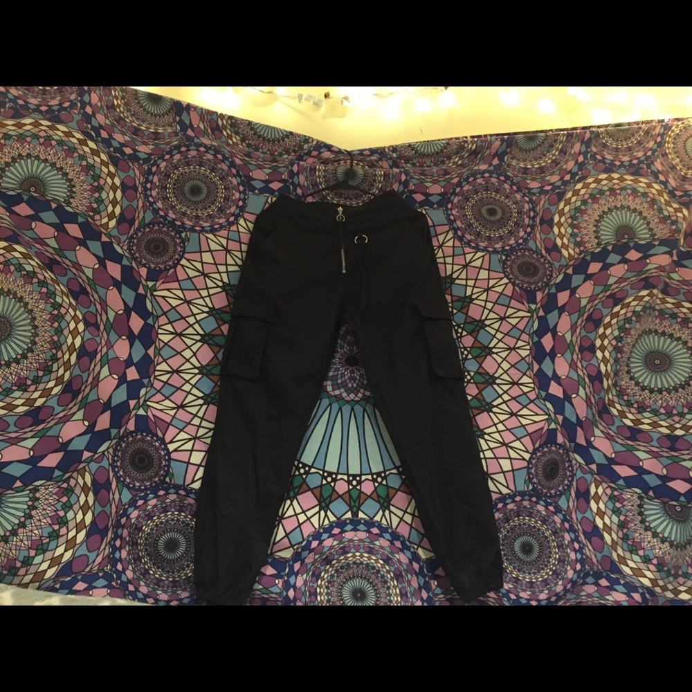 Black Cargo Pants W/ O-Ring Zip